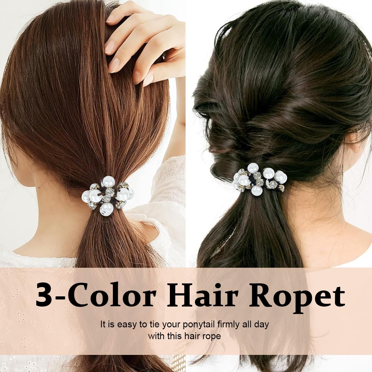 PALAY 3 Pcs Pearl Hair Ties Ropes, Crystal Elastic Hair Scrunchies for Women Girls, Stylish Ponytail Holder, Stretchy Handmade Bead Bands Hair Bun Accessories PALAY 3 Pcs Pearl Hair Ties Ropes, Crystal Elastic Hair Scrunchies for Women Girls, Stylish Ponytail Holder, Stretchy Handmade Bead Bands Hair Bun Accessories